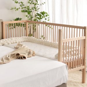 "Art Deco Natural Color Beech Wood Standard Children Bed with Coir Mattress Gender Neutral"