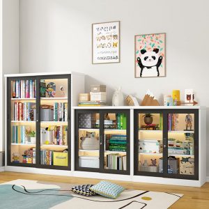 "Vertical Alloy Scratch-proof Standard Kids Bookshelf with Variable Shelf, 5 Shelves/4 Shelves/3 Shelves, Grip Bars, 2 Doors"